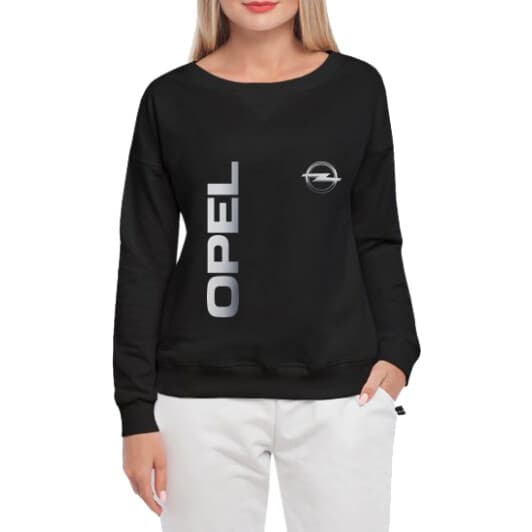 Свитшот женский Globuspioner Opel Vertical Logo спереди спущенный рукав чёрный