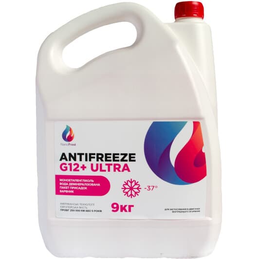 NanoFrost Ultra G12+ розовый -37 °C, 9 л готовый антифриз