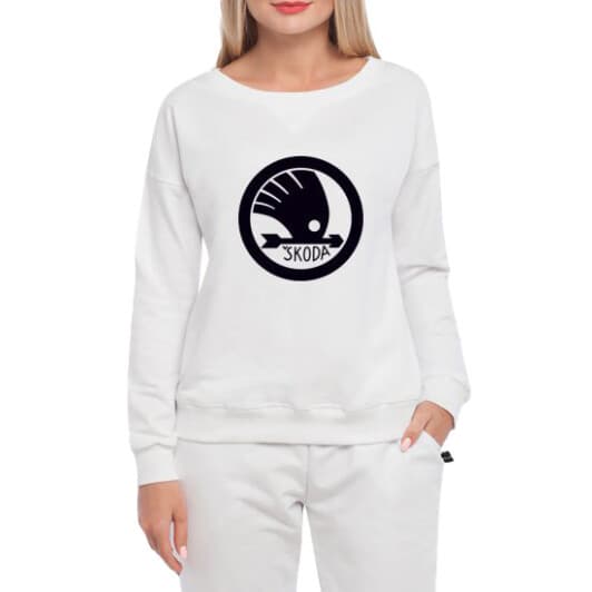 Свитшот женский Globuspioner Skoda Arrow Logo принт спереди спущенный рукав белый