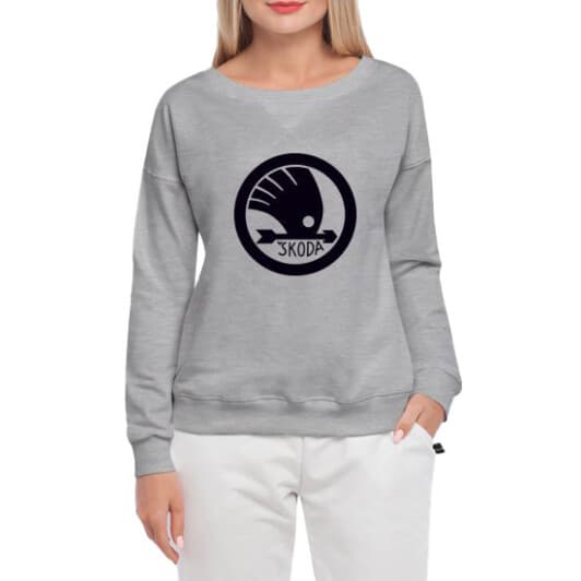 Світшот жіночий Globuspioner Skoda Arrow Logo принт спереду спущений рукав сірий