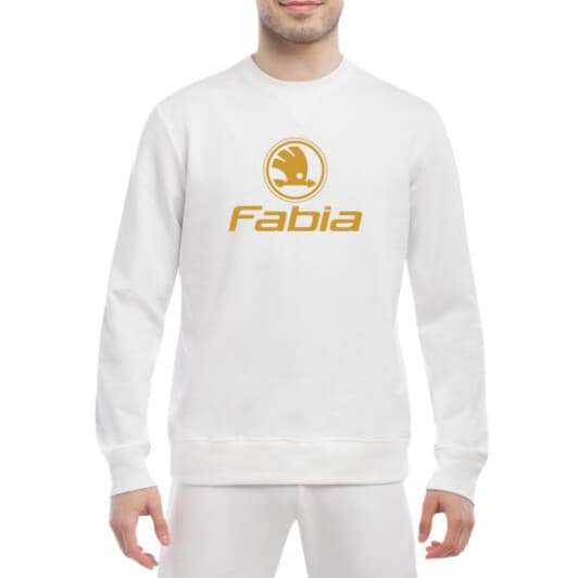 Світшот чоловічий Globuspioner Skoda Fabia Logo принт спереду класичний рукав білий