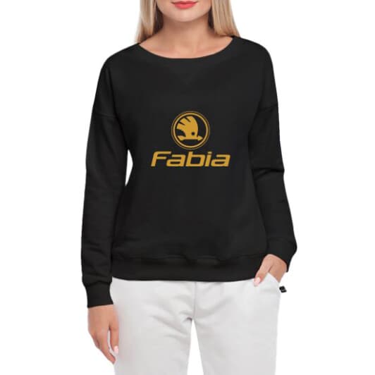 Свитшот женский Globuspioner Skoda Fabia Logo принт спереди спущенный рукав чёрный