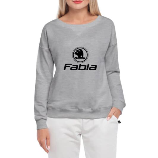 Світшот жіночий Globuspioner Skoda Fabia Logo принт спереду спущений рукав сірий