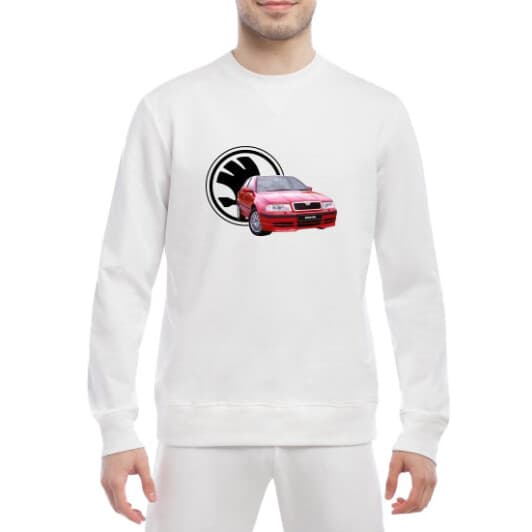 Світшот чоловічий Globuspioner Skoda Octavia принт спереду класичний рукав білий