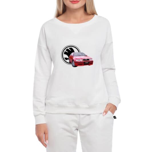 Свитшот женский Globuspioner Skoda Octavia принт спереди спущенный рукав белый