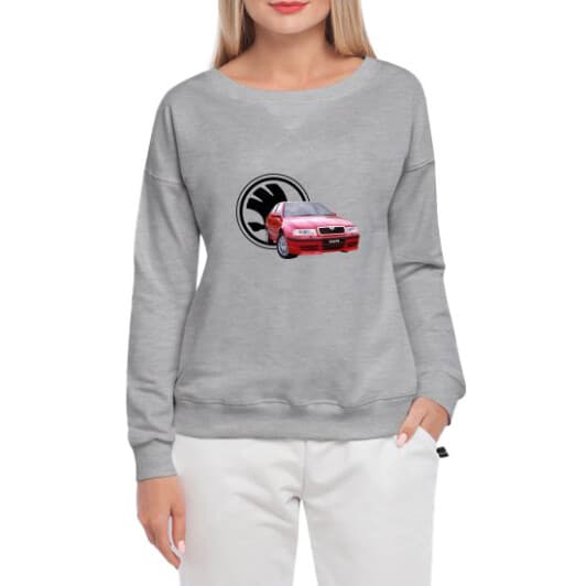 Світшот жіночий Globuspioner Skoda Octavia принт спереду спущений рукав сірий