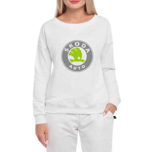 Світшот жіночий Globuspioner Skoda Auto Big Logo принт спереду спущений рукав білий