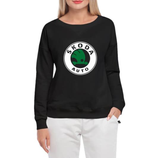 Свитшот женский Globuspioner Skoda Auto Big Logo принт спереди спущенный рукав чёрный