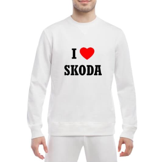 Свитшот мужской Globuspioner I Love Skoda спереди класический рукав белый