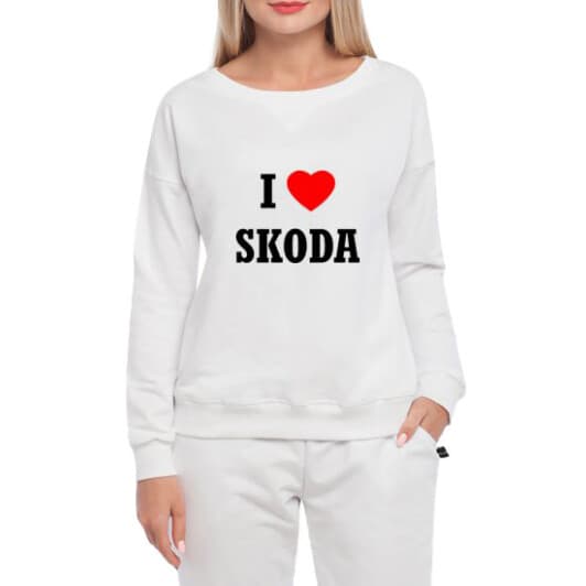 Світшот жіночий Globuspioner I Love Skoda принт спереду спущений рукав білий