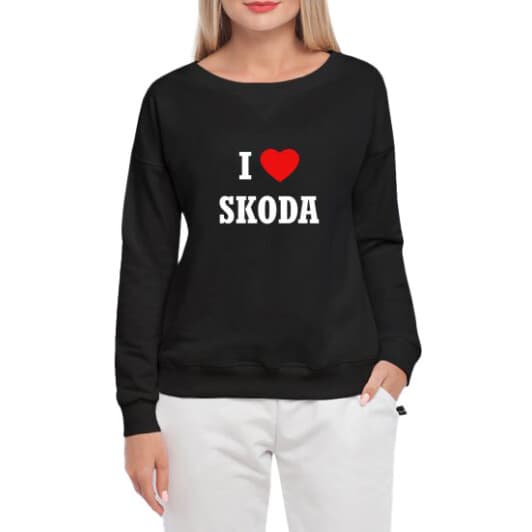 Свитшот женский Globuspioner I Love Skoda принт спереди спущенный рукав чёрный