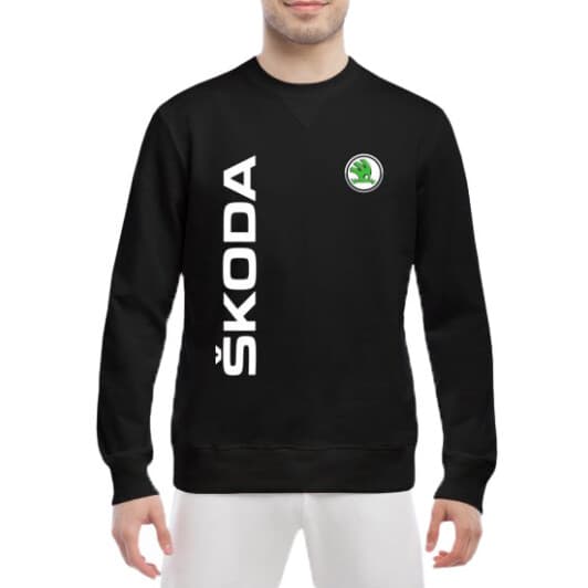 Світшот чоловічий Globuspioner Skoda Vertical Logo принт спереду класичний рукав чорний