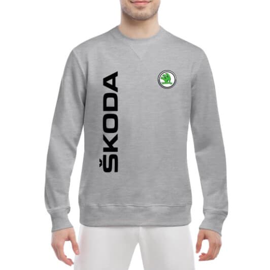 Світшот чоловічий Globuspioner Skoda Vertical Logo принт спереду класичний рукав сірий