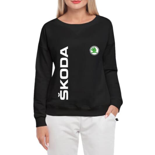 Свитшот женский Globuspioner Skoda Vertical Logo принт спереди спущенный рукав чёрный