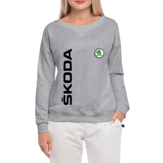 Свитшот женский Globuspioner Skoda Vertical Logo принт спереди спущенный рукав серый