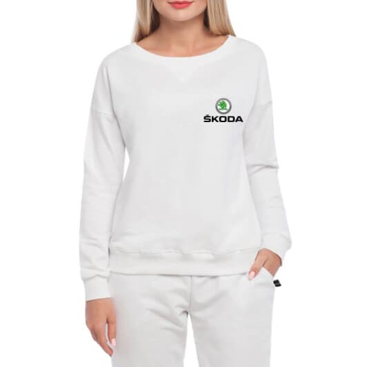 Свитшот женский Globuspioner Skoda Mini Logo спереди спущенный рукав белый