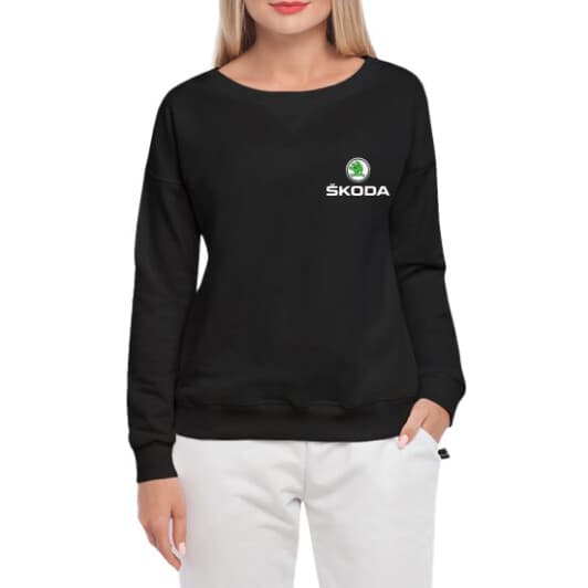 Свитшот женский Globuspioner Skoda Mini Logo спереди спущенный рукав чёрный