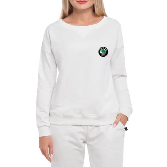 Світшот жіночий Globuspioner Skoda Auto Mini Logo принт спереду спущений рукав білий