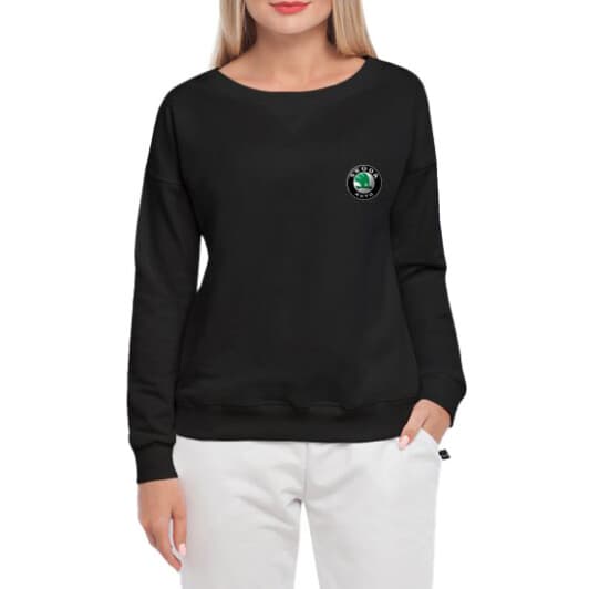 Свитшот женский Globuspioner Skoda Auto Mini Logo спереди спущенный рукав чёрный