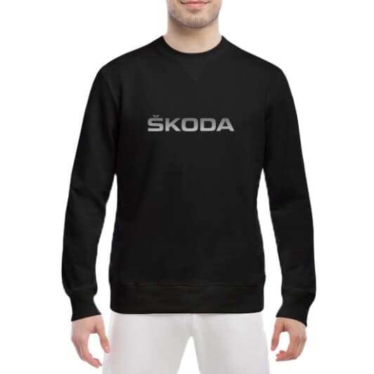 Свитшот мужской Globuspioner Skoda Big Logo Silver спереди класический рукав чёрный