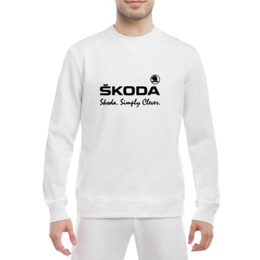 Свитшот мужской Globuspioner Skoda Simply Clever спереди класический рукав белый
