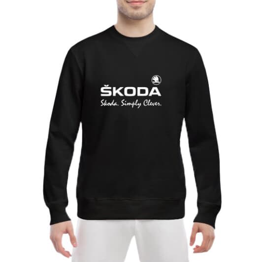 Свитшот мужской Globuspioner Skoda Simply Clever спереди класический рукав чёрный