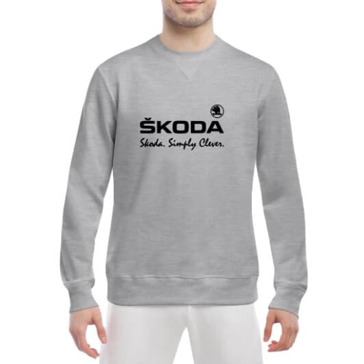 Свитшот мужской Globuspioner Skoda Simply Clever спереди класический рукав серый
