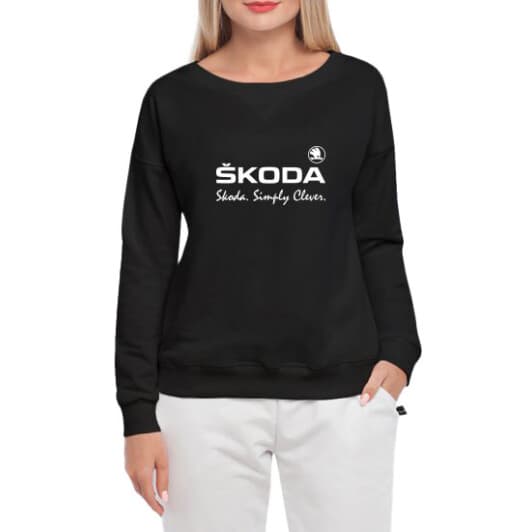 Свитшот женский Globuspioner Skoda Simply Clever спереди спущенный рукав чёрный