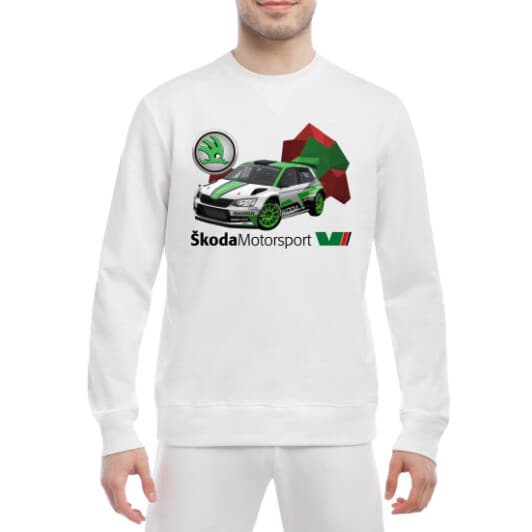 Світшот чоловічий Globuspioner Skoda Fabia R5 EVO принт спереду класичний рукав білий