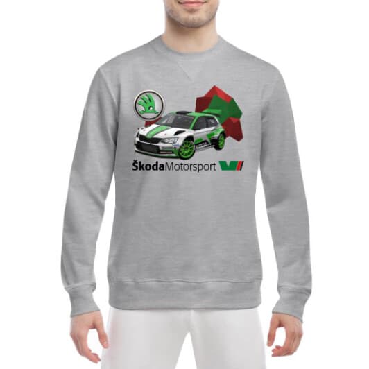 Світшот чоловічий Globuspioner Skoda Fabia R5 EVO принт спереду класичний рукав сірий