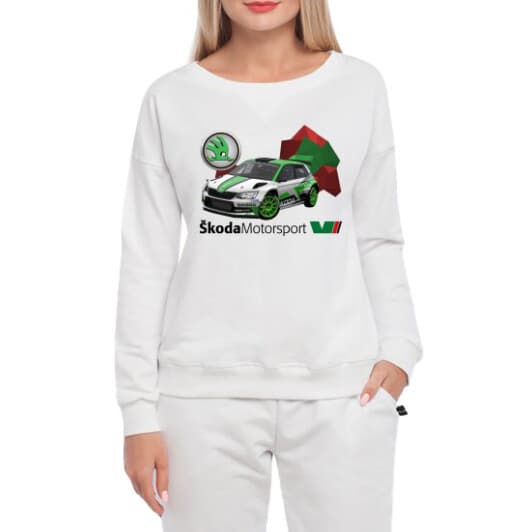 Світшот жіночий Globuspioner Skoda Fabia R5 EVO принт спереду спущений рукав білий