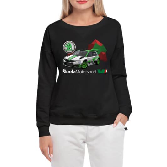 Світшот жіночий Globuspioner Skoda Fabia R5 EVO принт спереду спущений рукав чорний