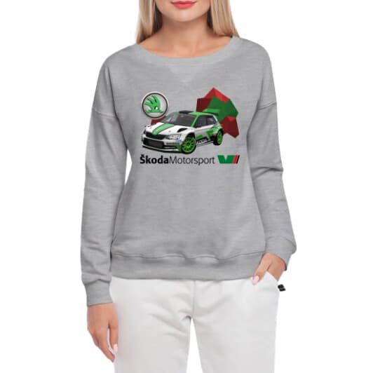 Свитшот женский Globuspioner Skoda Fabia R5 EVO спереди спущенный рукав серый