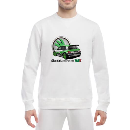Свитшот мужской Globuspioner Skoda Fabia R5 EVO 3 спереди класический рукав белый