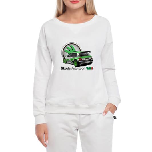 Свитшот женский Globuspioner Skoda Fabia R5 EVO 3 спереди спущенный рукав белый