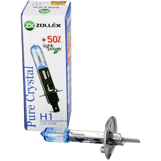 Автолампа Zollex Pure Crystal +50% Light Power H1 P14,5s 55 W прозоро-блакитна 60624