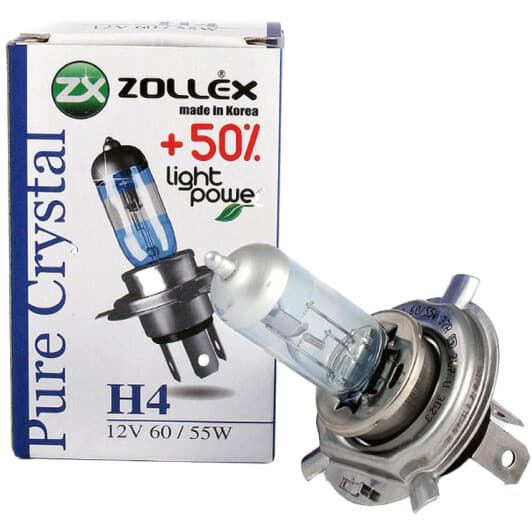 Автолампа Zollex Pure Crystal +50% Light Power H4 P43t 55 W прозоро-блакитна 60724