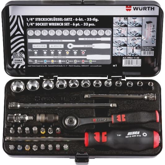 Набір бит та торцевих головок з тримачем та тріскачкою Würth 09651132 15 шт.