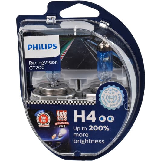 Автолампа Philips RacingVision GT200 H4 P43t-38 60 W прозрачно-голубая 12342RGTS2
