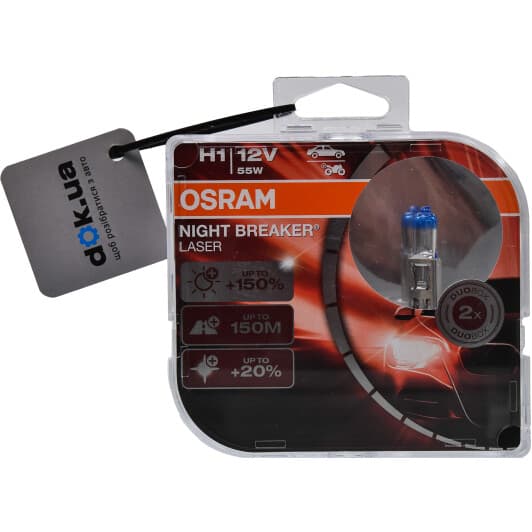 Автолампа Osram Night Breaker Laser H1 P14,5s 55 W прозрачно-голубая 64150nlhcb