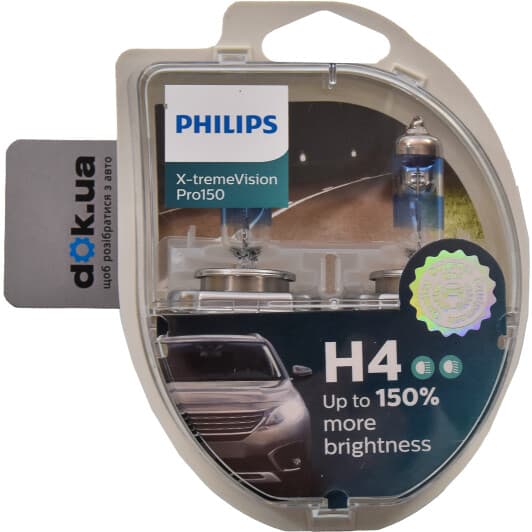 Автолампа Philips X-tremeVision Pro150 H4 P43t-38 60 W прозрачно-голубая 12342XVPS2