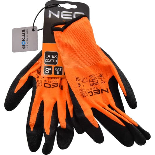 Рукавички робочі Neo Tools трикотажні з латексним покриттям помаранчеві