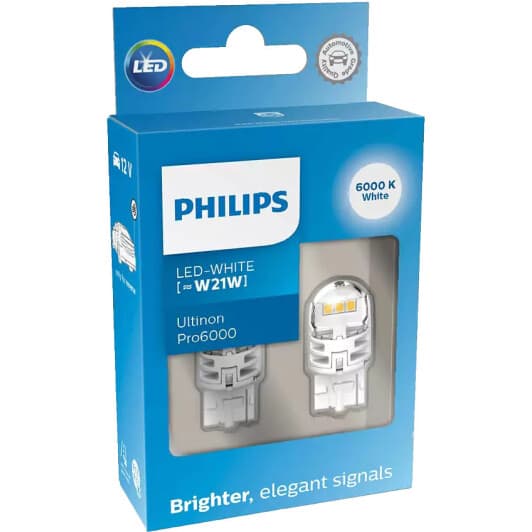 Автолампа Philips Ultinon Pro6000 W21W W3x16d біла 11065CU60X2