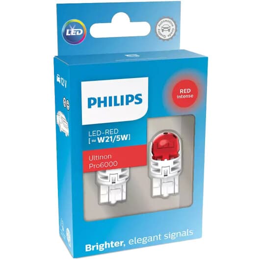 Автолампа Philips Ultinon Pro6000 W21/5W W3x16q красная 11066RU60X2