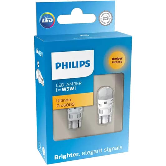 Автолампа Philips Ultinon Pro6000 W5W оранжевая 11961AU60X2
