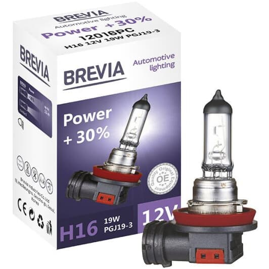 Автолампа Brevia Power +30% H16 PGJ19-3 19 W прозрачная 12016PC