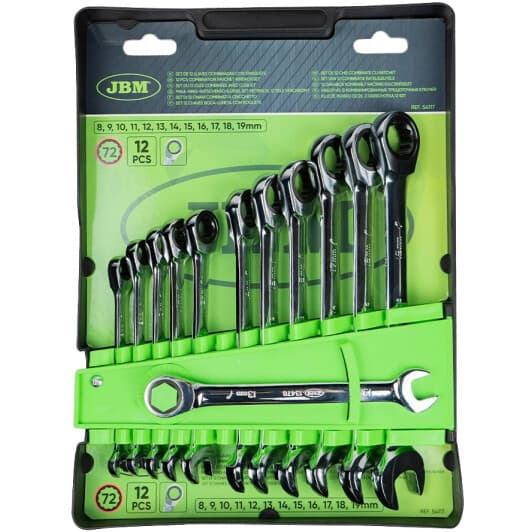 Набір ключів тріскачок комбінованих JBM 54117 8-19 мм 12 шт