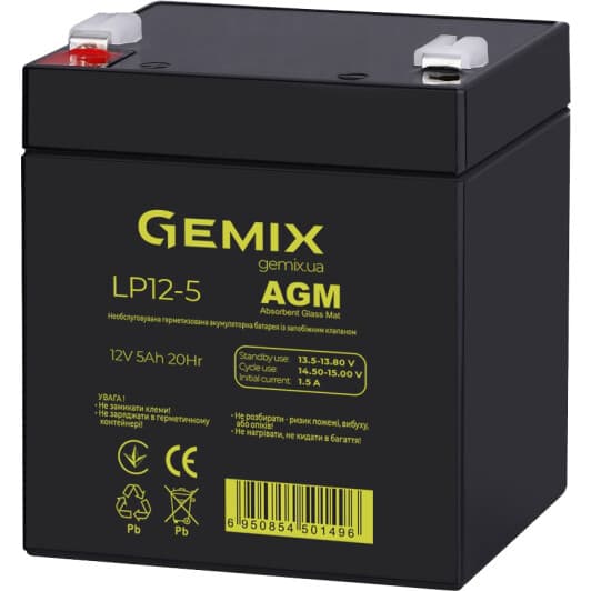 Акумулятор для ДБЖ Gemix LP LP12-5 10630080 5 Аг 12 В