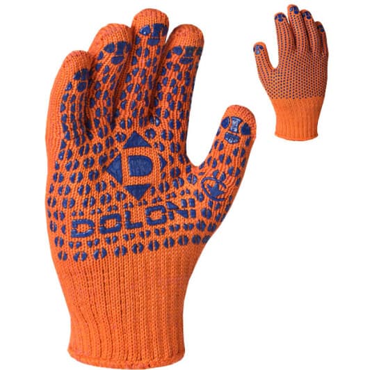 Рукавички робочі Doloni Стандарт Плюс хб з точками ПВХ помаранчеві