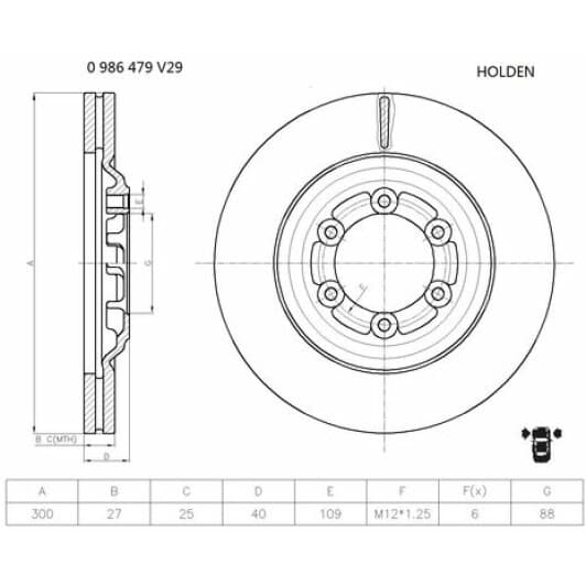 0 986 479 V29 Bosch Гальмівний диск для Isuzu D-Max